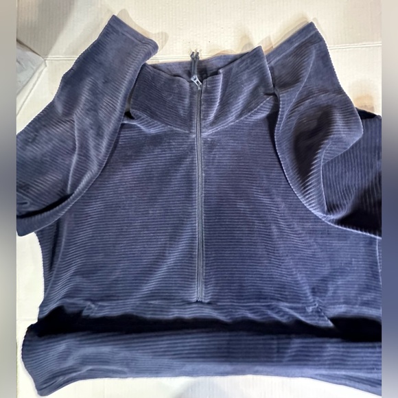LL Bean Blue Loose Turtle Neck 3/4 Zip Up Kangaroo Pocket Ribbed Sweater XL - Picture 8 of 14